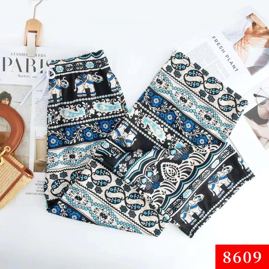 Southeast Asian Hit Item Thai Elephant Printed Wide Leg Pants High Waist Drape Slim Straight Floor-length Casual Spring Summer Cross-border Trousers
