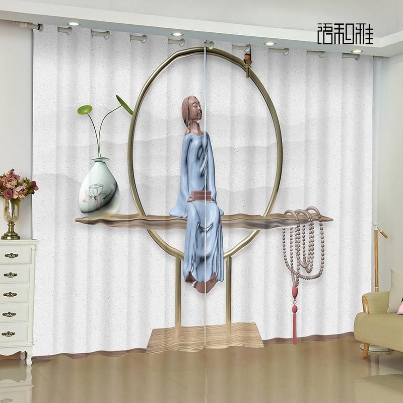 Modern New Chinese Buddhism Landscape Painting Living Room Study High-end Bedroom Famous Curtains Zen Retro Transparent Curtains