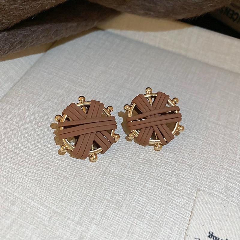 Autumn and Winter Retro Maillard Coffee Color Resin Tiger's Eye Earrings, Ear Buckles, Niche Earrings for Women