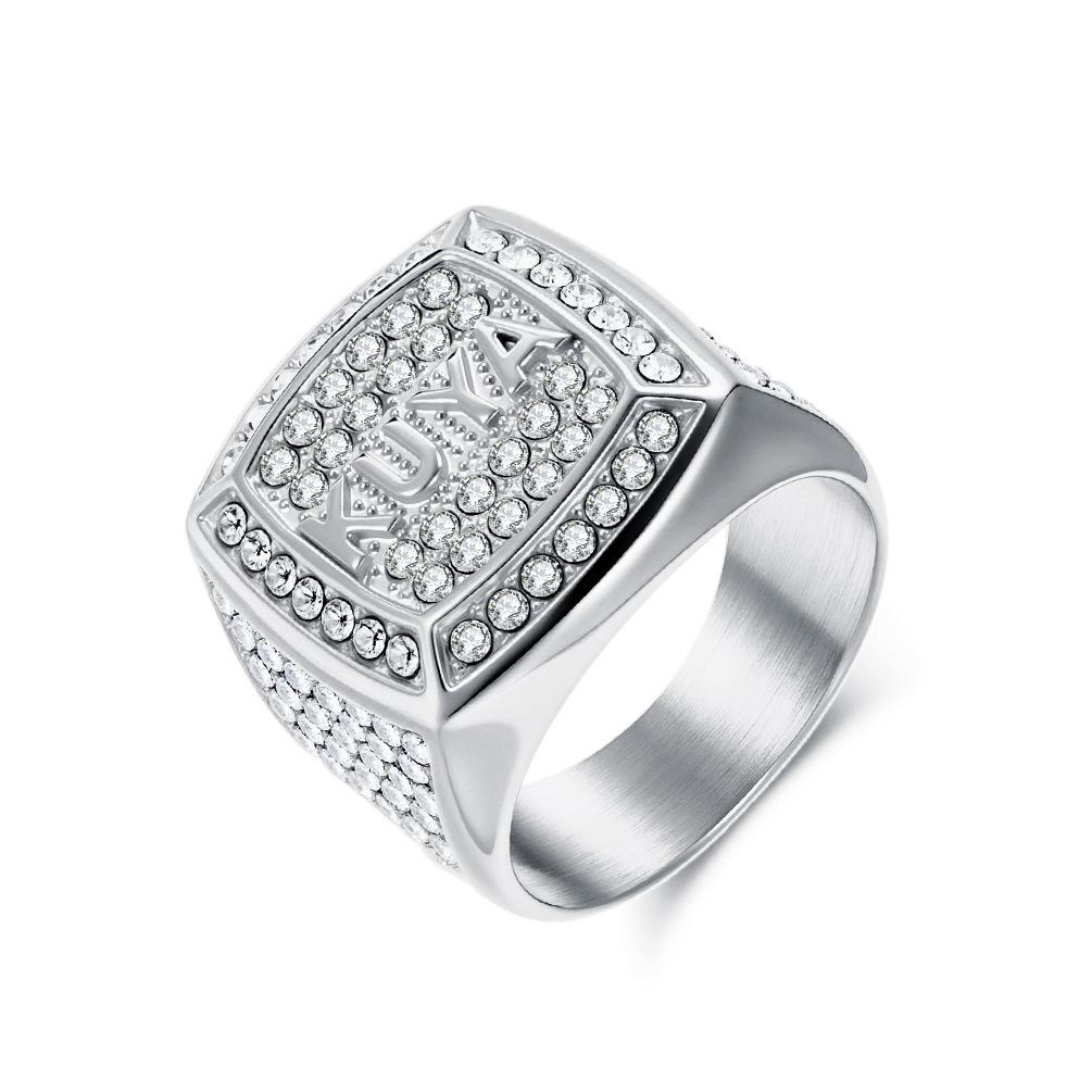 New Hiphop KUYA Ring for Men Stainless Steel Shinny Clear Zircon Ring Fashion Jewelry 7