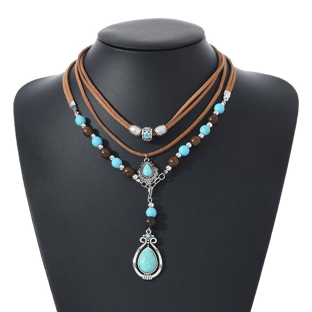 Bohemian Style Pendant Necklace Blue Chain Jewelry Simple Stack  Beach Choker  Party Wear
