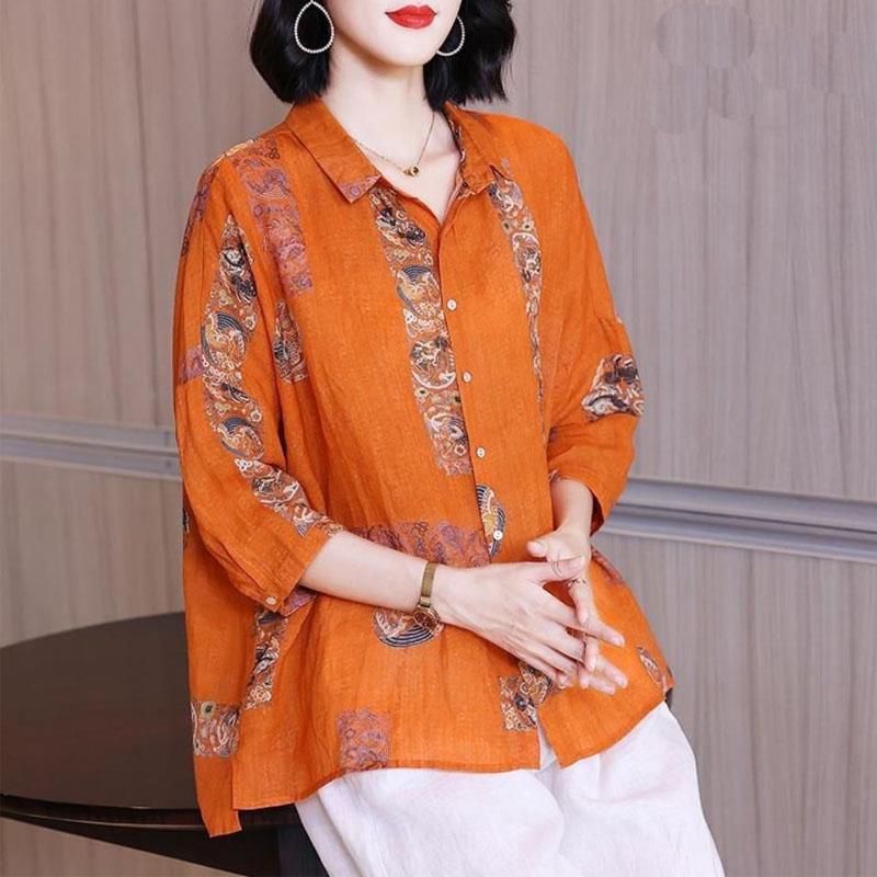 Letní móda Límec s klopou Vintage potisk Košile Volná Dojíždění Ležérní Jednořadé 3/4 rukáv Halenky ke všemu