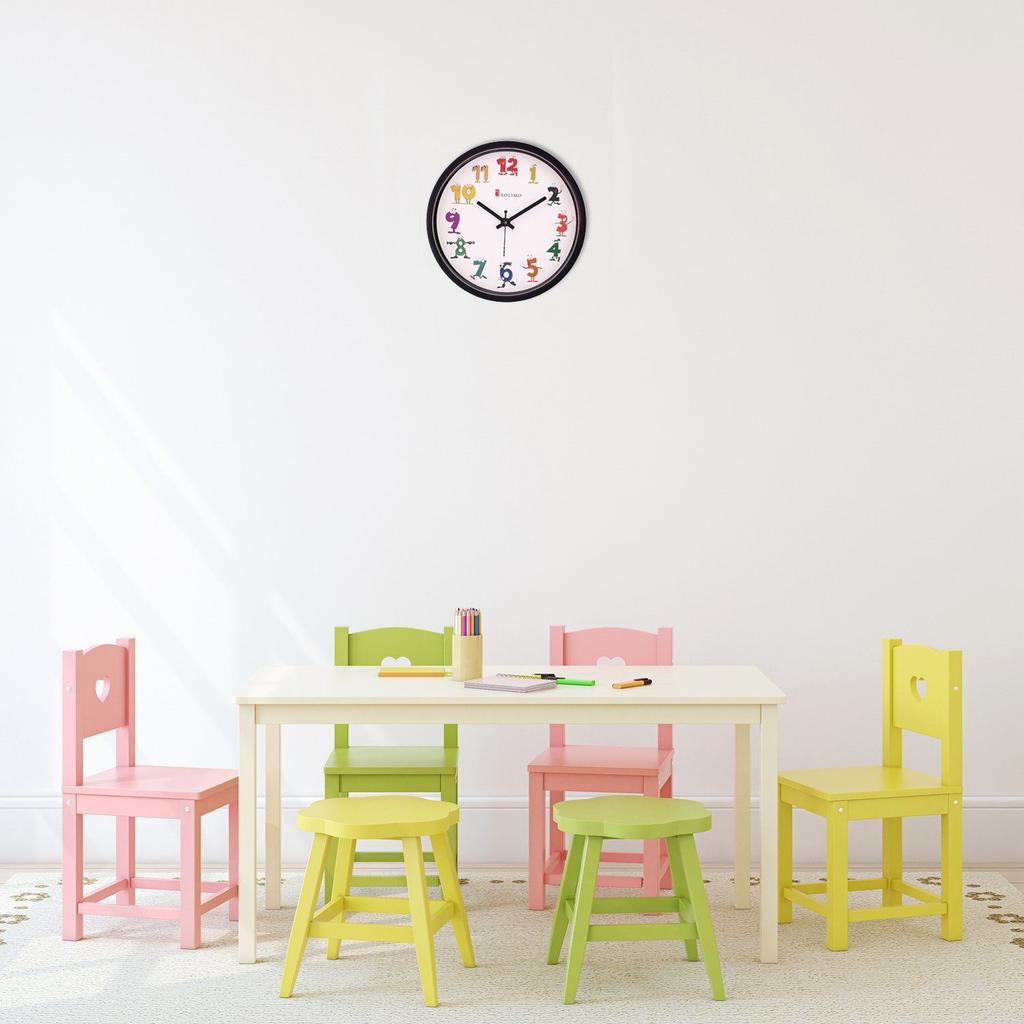 12-inch Kids' Plastic & Glass Wall Clock (Silent Movement, Black Frame)
