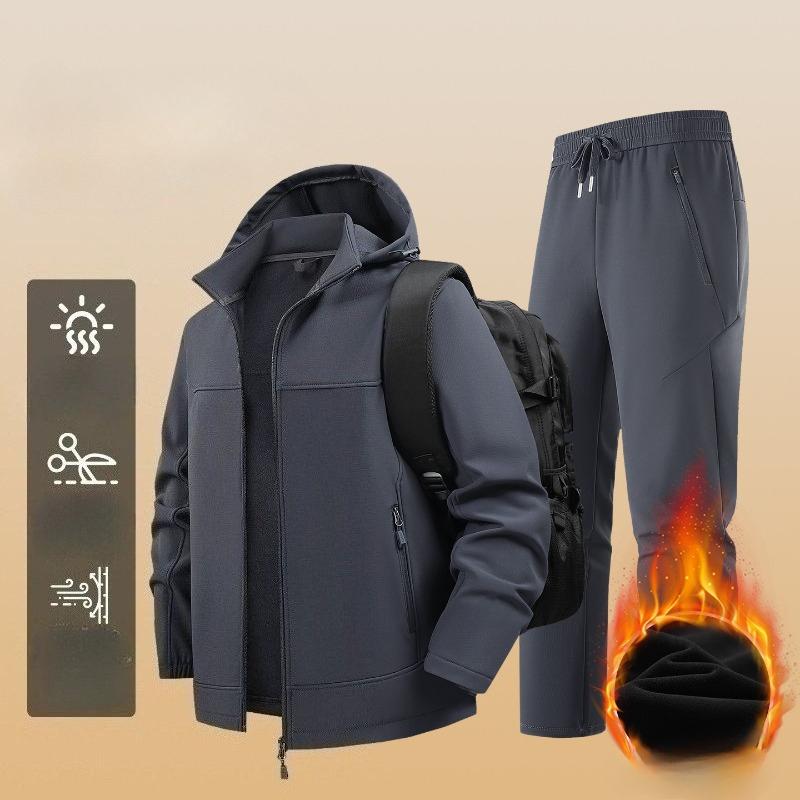 Winter Men Outdoor Fleece Sport Suits Tracksuit Men Sportswear Thick Hike Sets Male Joggers Hooded Suit 2 Pieces Jacket Pant