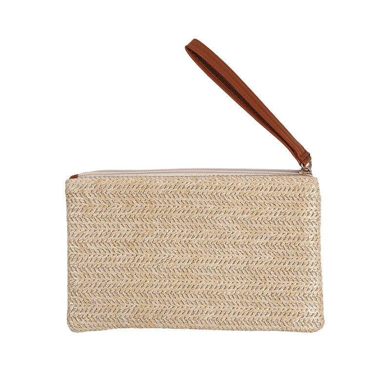 Fashion Ladies Weaving Bag Wristlet Clutch Women Daily Money Phone Clutch Solid Straw Woven Coin Purse Beach Wallet Card Leisure Travel