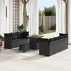 10-piece Garden Sofa Set with Black Poly Rattan and Acacia Cushions, Garden Dining Set 3361444