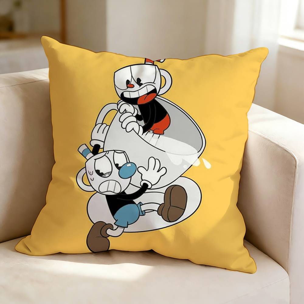 Retro Cartoon Game CCuphead Square DoubleSided Printed Pillow Case Bedroom Bedside Pillow Sofa Cushion Cover