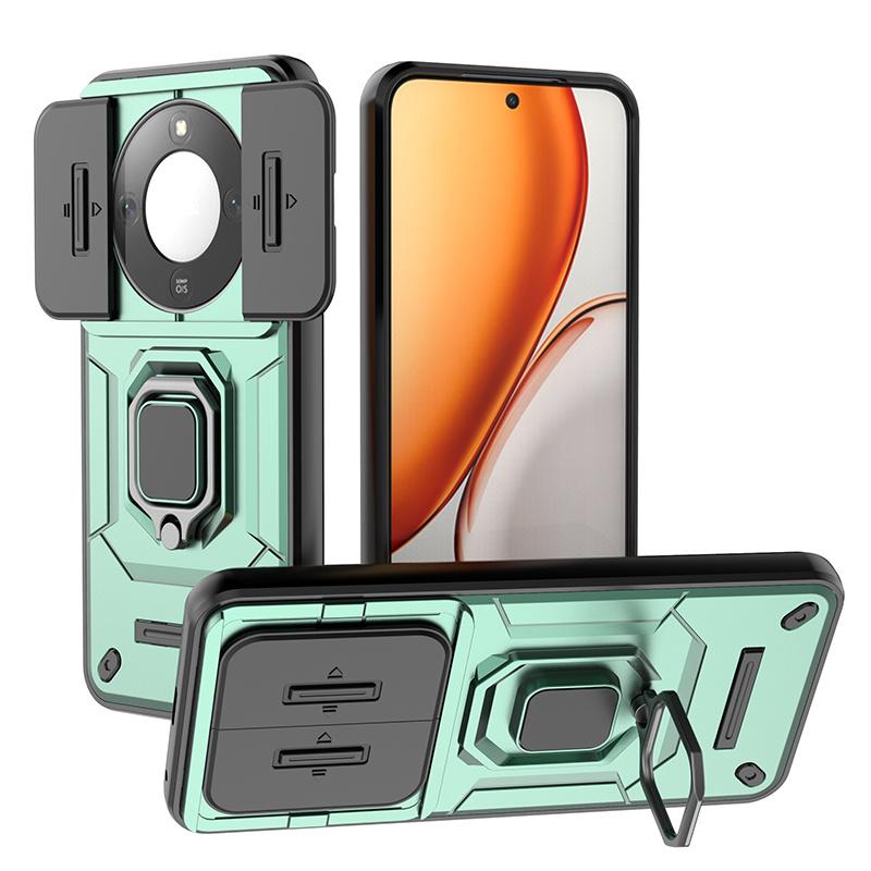 Armor Hard PC Funda For Huawei Honor X70 5G Slide Lens Camera Protection Ring Holder Back Cover Shockproof Magnet Coque Capa