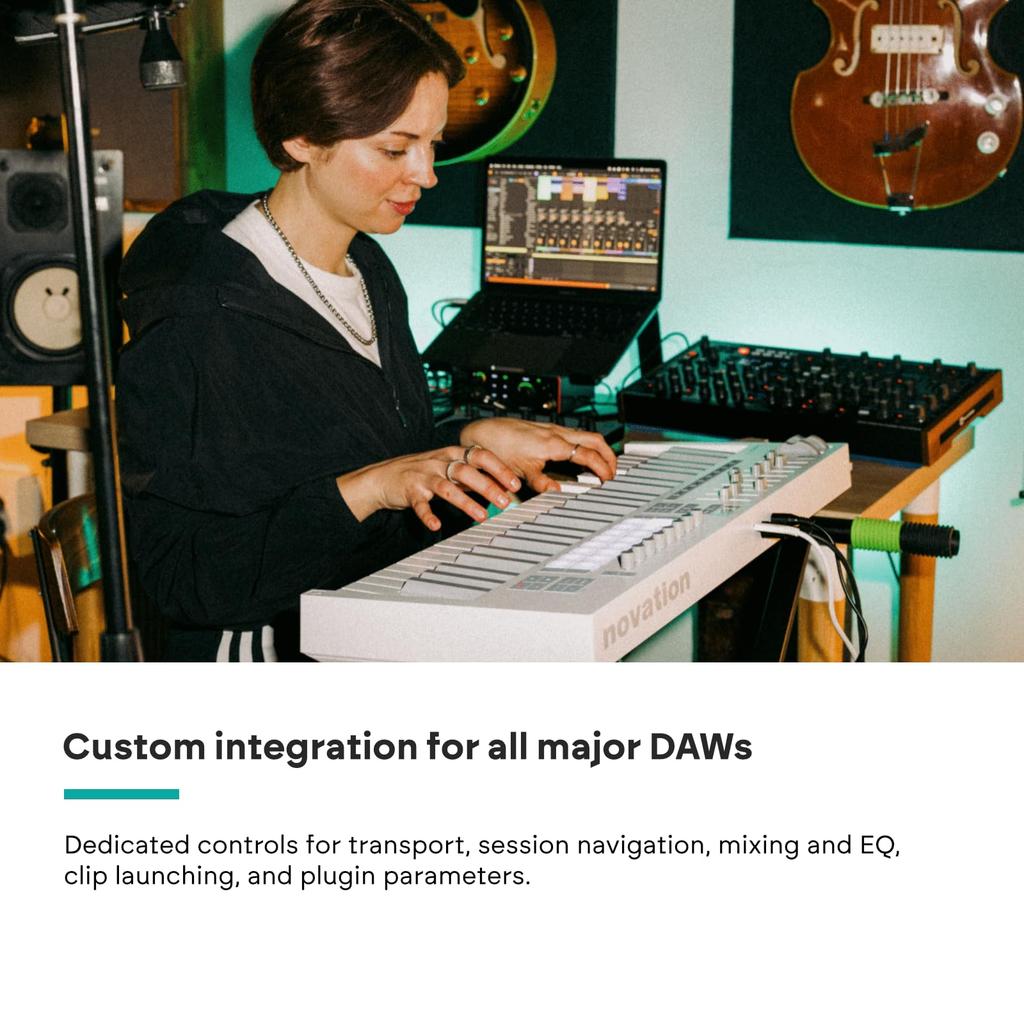 Novation Launchkey 49 MIDI Keyboard Controller White 49 Semi-Weighted Keys USB DAW Integration Chord Scale Modes 16 Drum Pads Arpeggiator Music