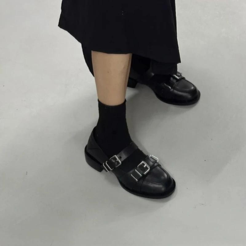 

Мода 2024 года, новый стиль, круглый носок, неглубокий вырез, однотонные женские туфли, модные женские туфли Мэри Джейн на среднем каблуке с ремешком и пряжкой 39 чёрный