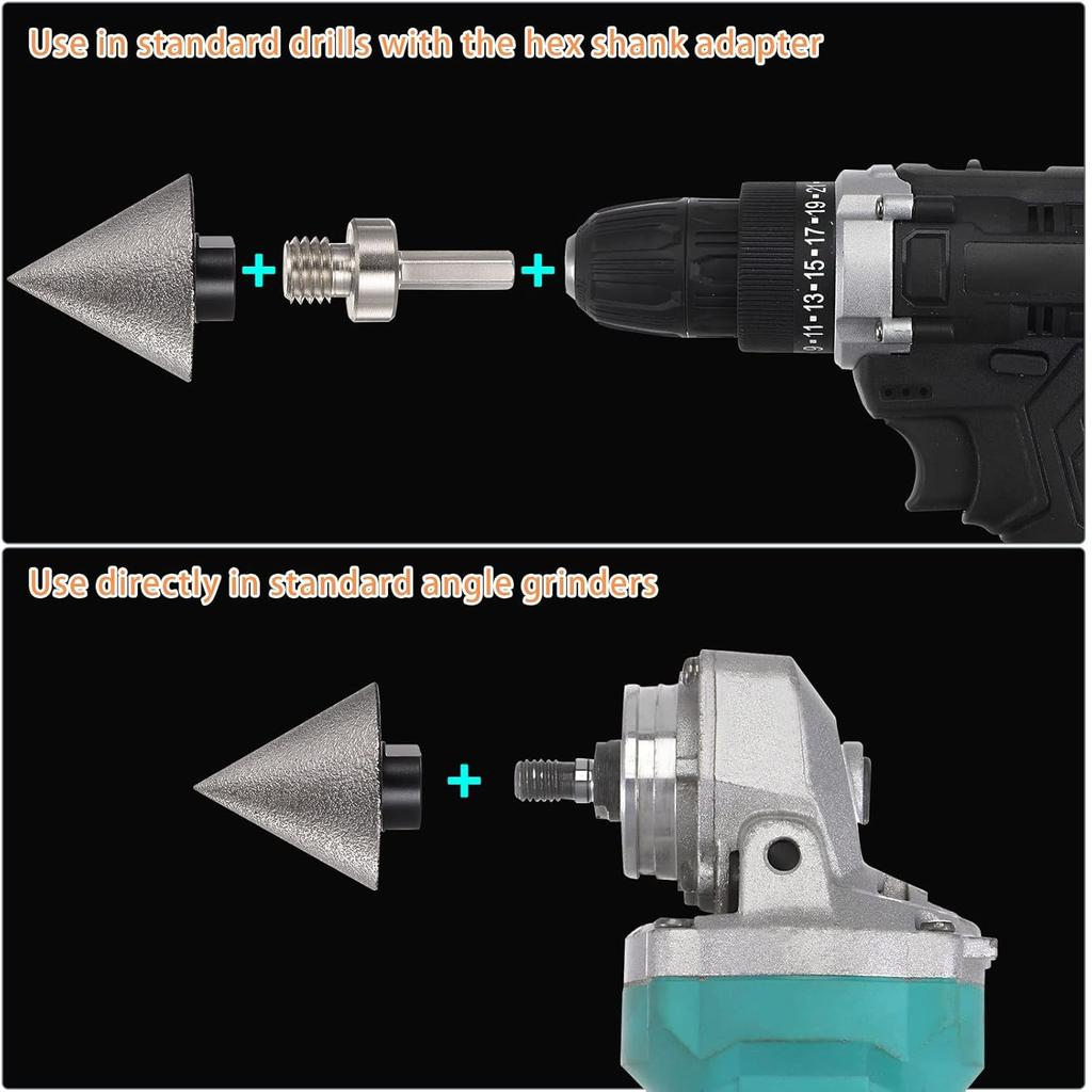 HARFINGTON Diamond Beveling Chamfer Bits 2"/50mm Dia 5/8-11 Thread Cone Grinder Bit with Adapter, Countersink Drill Bit To Enlarge Holes for