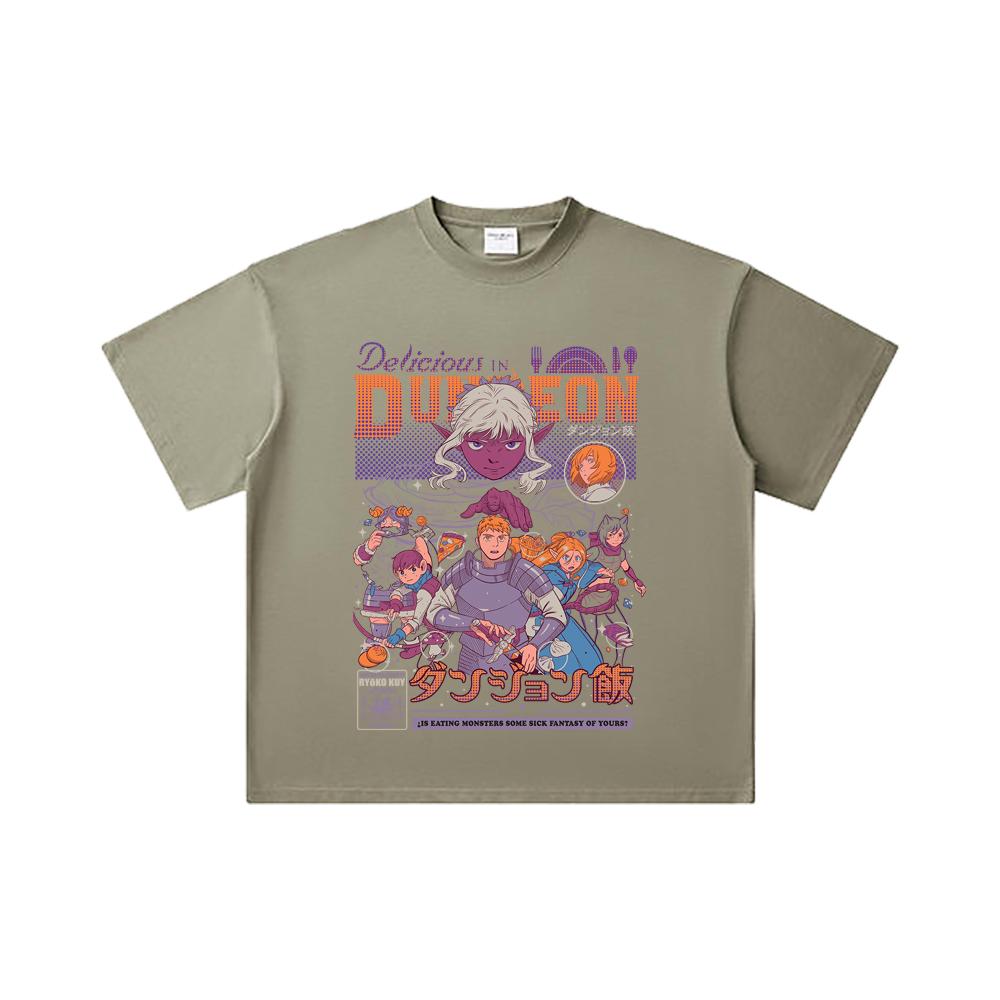 260 GSM Doppelgarn 32er Zählart 100% Baumwolle Delicious in Dungeon V2 Aufdruck Unisex Schweres Baumwoll-T-Shirt