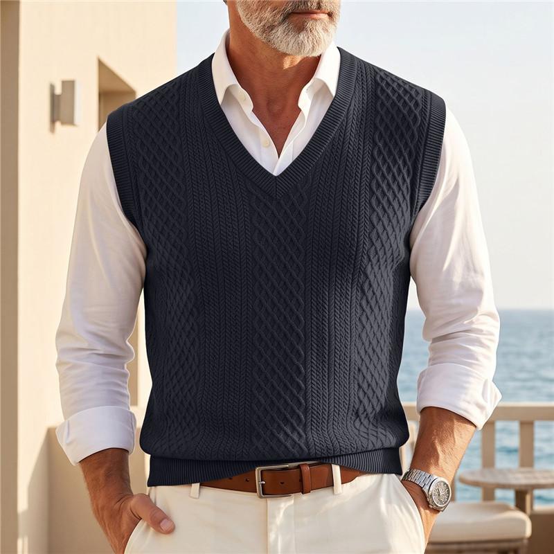 Gilet in Maglia a Treccia con Scollo a V da Uomo Senza Maniche Gilet in Maglia Casual Business Gilet per Uomo