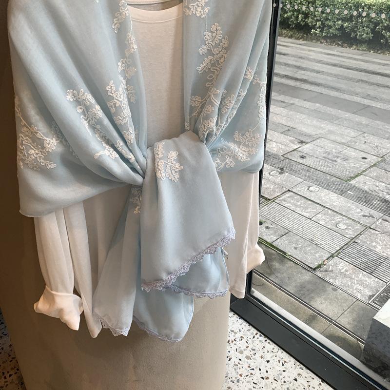 Floral Embroidered Lightweight Breathable Scarf For All Season