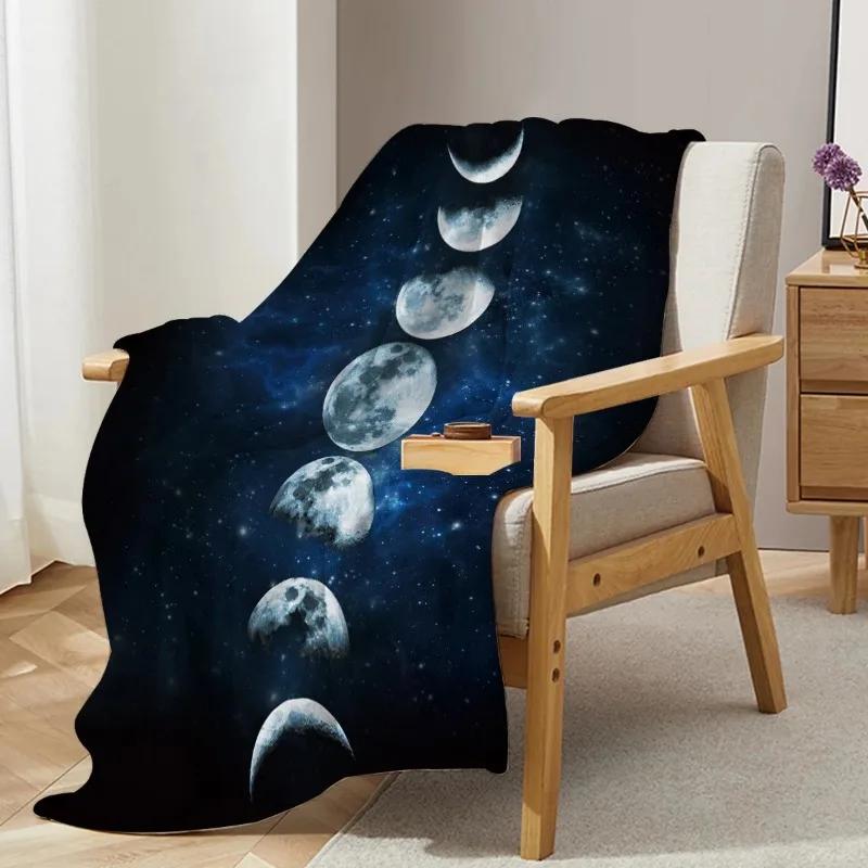 Moon pattern digitalprinted polyester Bedroom velvet flannel soft sofa cover blanket Fleece soft sofa cover blankets for beds