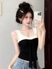 Summer contrasting colors, slim fit and thin inside, sleeveless top with chest pad, French bow lace-up, age-reducing suspender vest