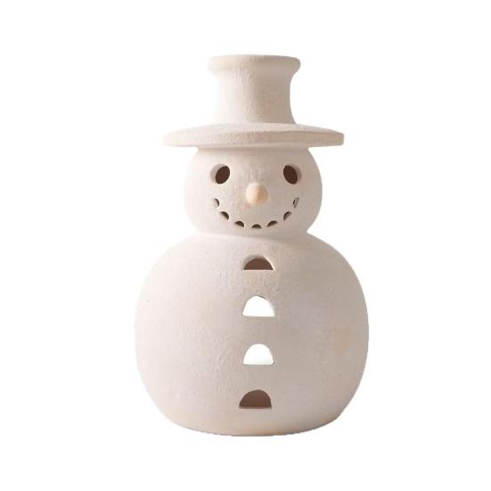 Terracotta Snowman Decor Handcrafted Resin Snowman Figurines Christmas Holiday Rustic Winter Tabletop Decor
