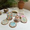 Handmade Rattan And Ceramic Shell Coasters Creative Colorful Round Coffee Table Mats Decor Bowl Mats For Home Decor