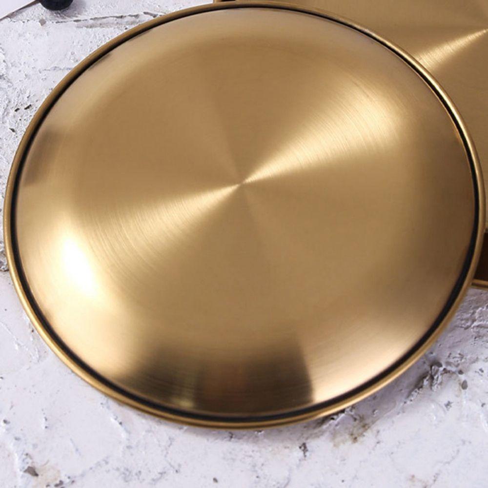 Style Retro Metal Western Steak Round Fruit Serving Dish Cake Tray Dining Plate Kitchen Tableware