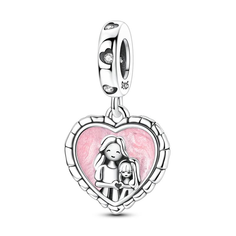 Mother's Day 925 Silver Charms Beads Love Mom Heart Charms Dangle for Bracelet Woman Jewelry Gifts