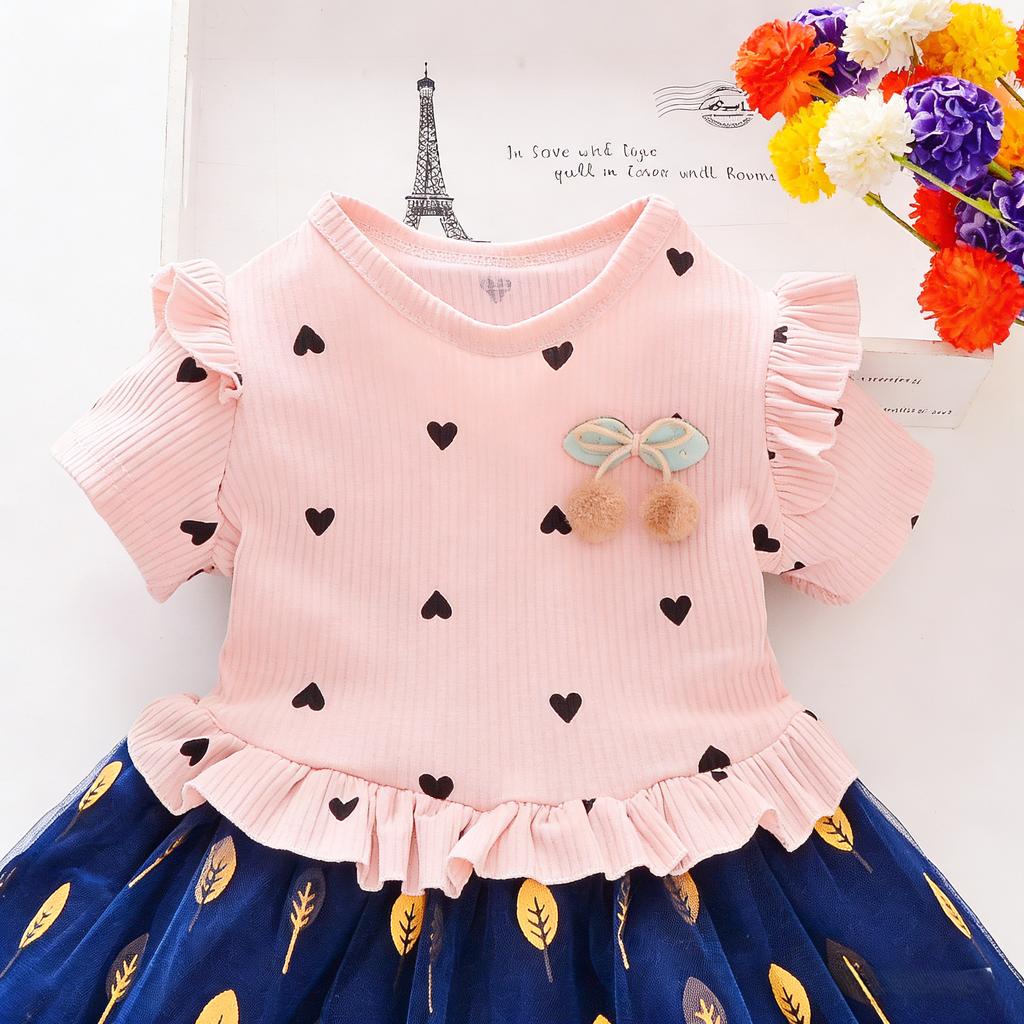 Baby Girl Dress Summer New Floral Children's Dress Stylish Short Sleeve Kids Dress
