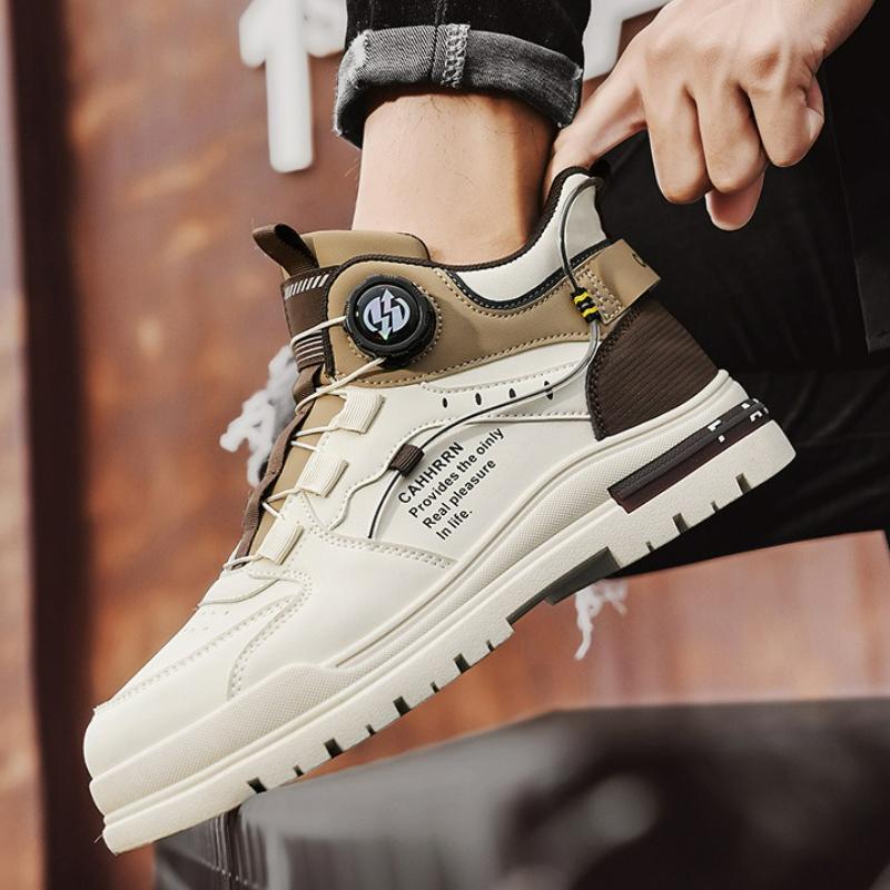 Men's Boots Rotating Button Boots New Outdoor High Top Shoes Wear-Resistant Hiking Boot Platform Work Men Ankle Boots Botas