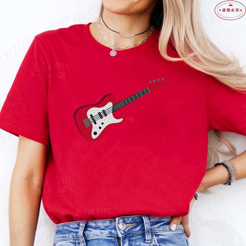 Aesthetic T-shirt Women Clothing Fashion Guitar Graphic Y2k Tops Harajuku Comfortable O Neck Short Sleeve Female Tees Shirt