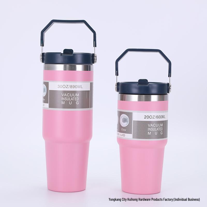 

Portable Stainless Steel Insulated Cup with Straw, 20oz/30oz, Ideal for Cold Drinks in Cars. 20oz розовый