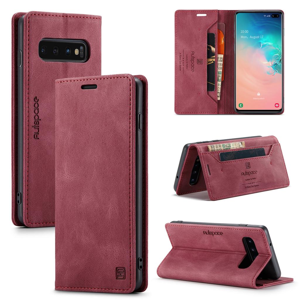 Premium Vintage Leather Wallet Case for Samsung Galaxy S10 / S10+ / S10 Plus - Flip Cover with Card Slots, Shockproof Retro Style (4 Colors)