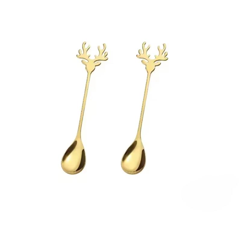 4pcs Christmas Elk Head Shape Stainless Coffee Spoon New Year 2026 Christmas Decoration Table Decor for Home Navidad 2025 Gifts