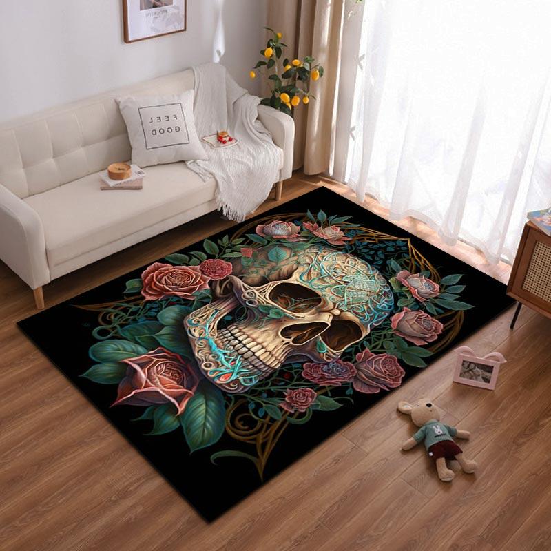 

Decorative Artistic Skull Pattern Rug with Roses and Floral Design Suitable for use as an anti-slip for living room bedroom sofas 40x60cm( 15x23in )