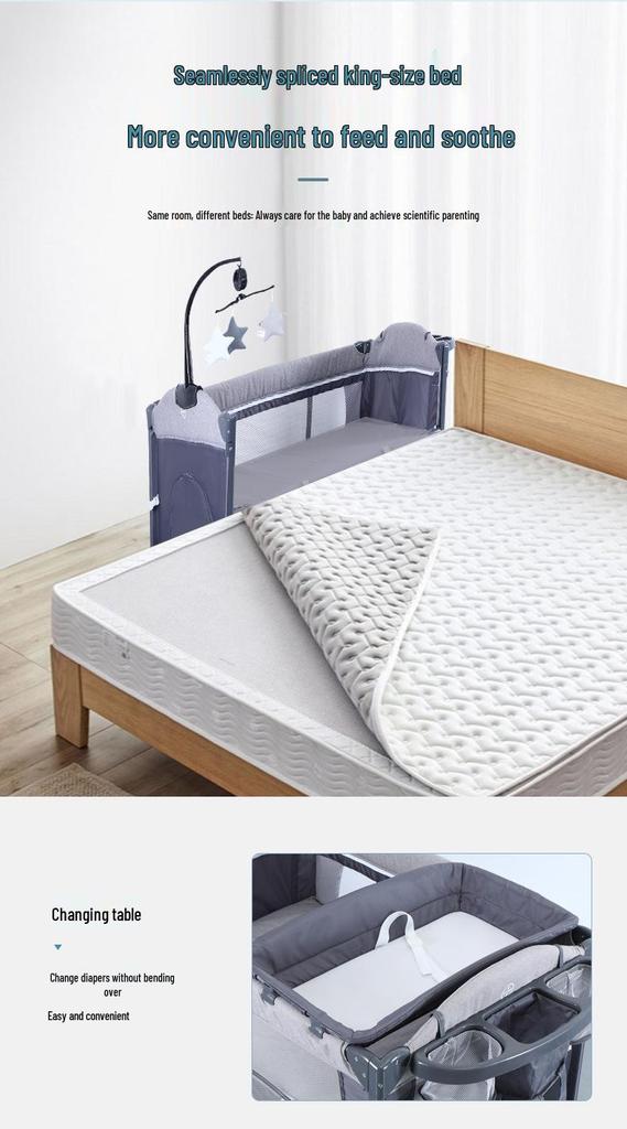 Adjustable Folding Baby Crib - Multi-functional Bedside Sleeper & Newborn Play Area