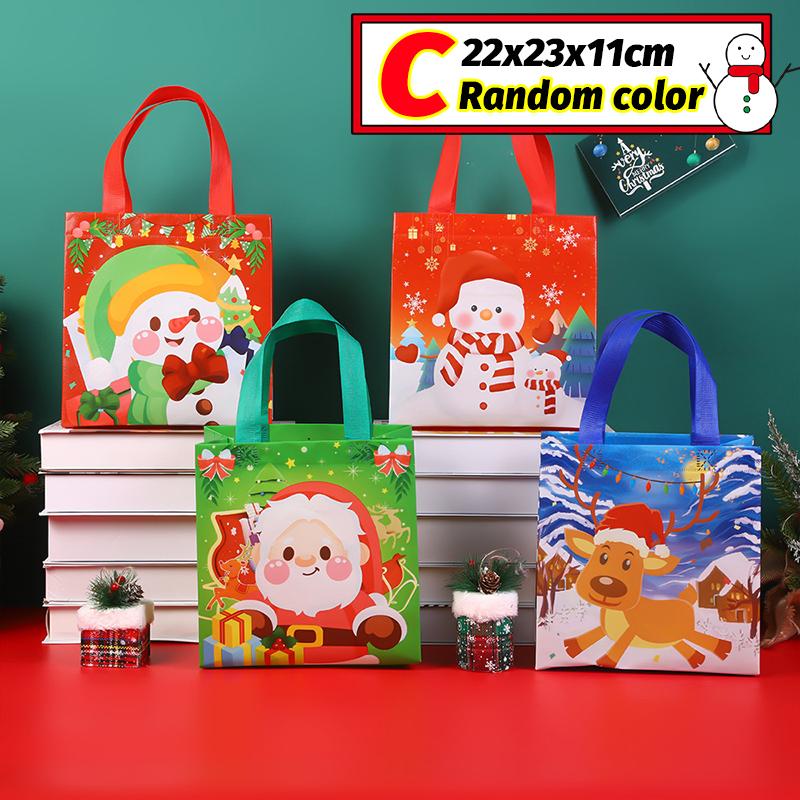 

20/1pcs Christmas Non-Woven Gift Bags Santa Claus Snowman Tote Candy Cookie Packaging Bag with Handle New Year Party Supplies 1PC