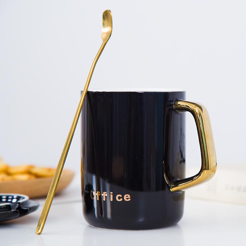 Creative Valentine'S Day Gift, Romantic Couple Cup Gold-Plated Water Cup, Coffee Cup With Lid Spoon