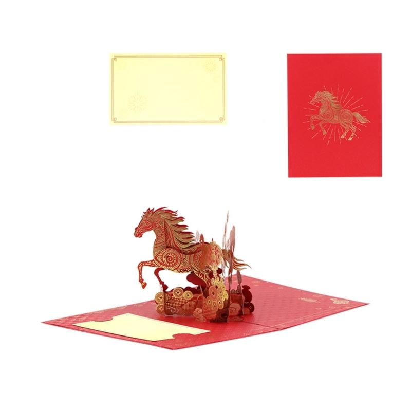 

Gold Foils Embossed Horse Year New Year Card For 2026 Celebration Greeting Card with Envelope for Friend 1