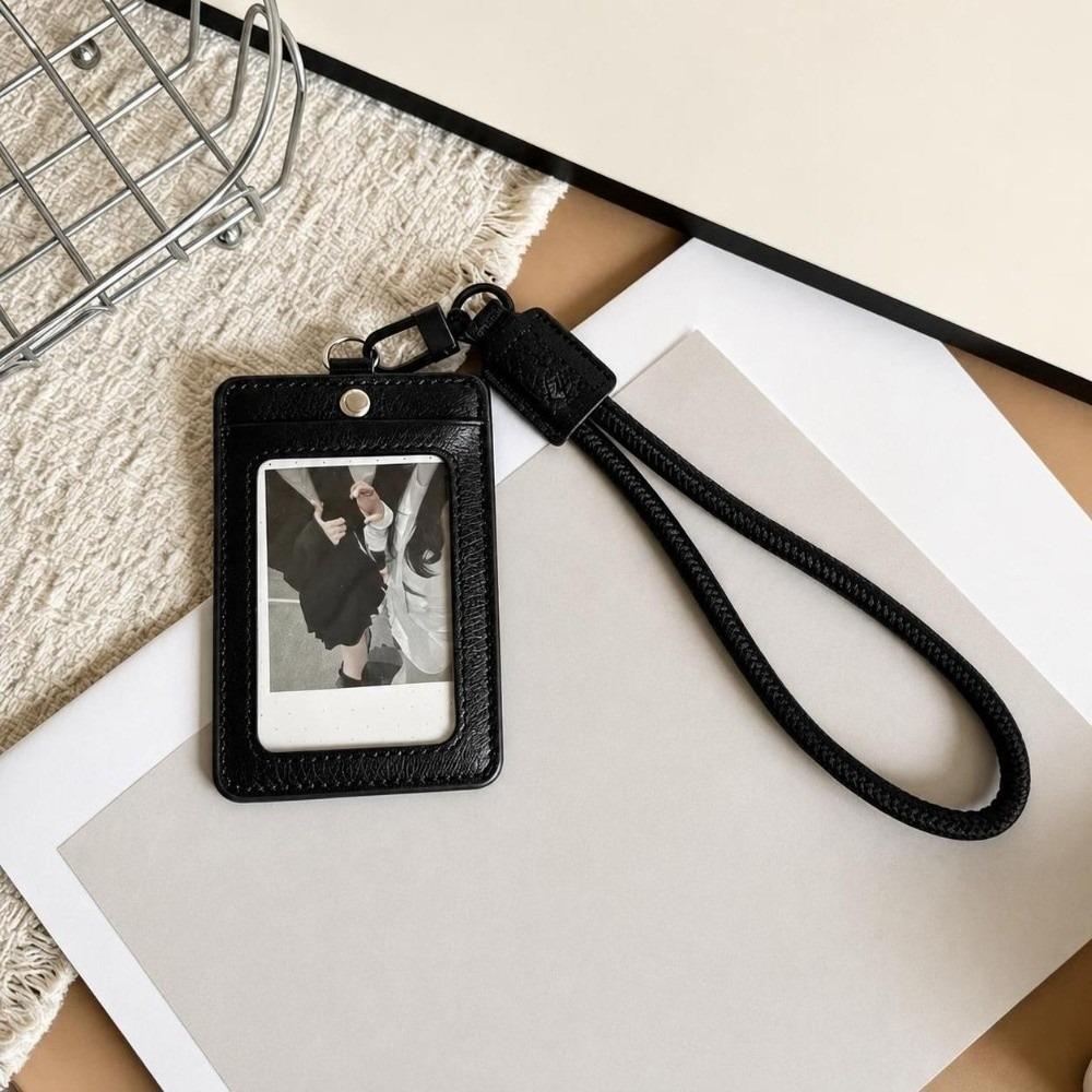 New PU Leather Photcard Holders Keychain with Lanyard ID Card Case 1 Inch Card Display Photo Frame Pendant Bag Decoration
