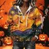 Women's Long Sleeve Pullover Hoodie with Halloween Print