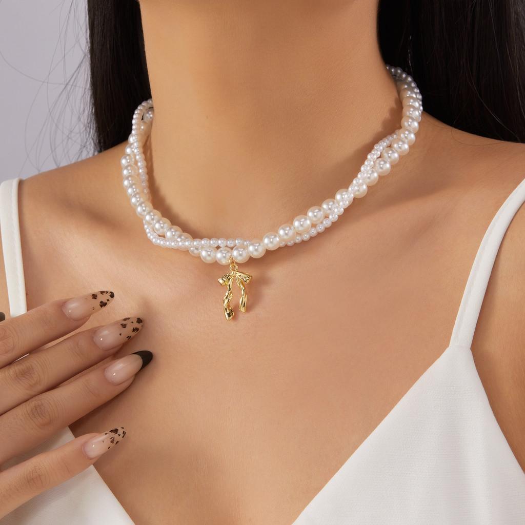 

Summer Retro Pearl Necklace Collection With Multilayer Design For Women Style D