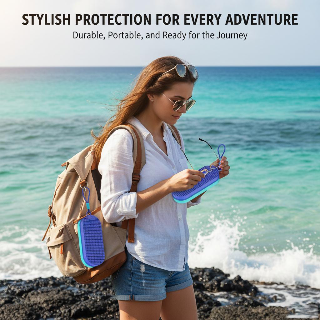 Travel Silicone Glasses Case Breathable Goggle Bag Portable FoldableSunglasses Swimming Goggles Elastic Zipper Wrist Strap Desig