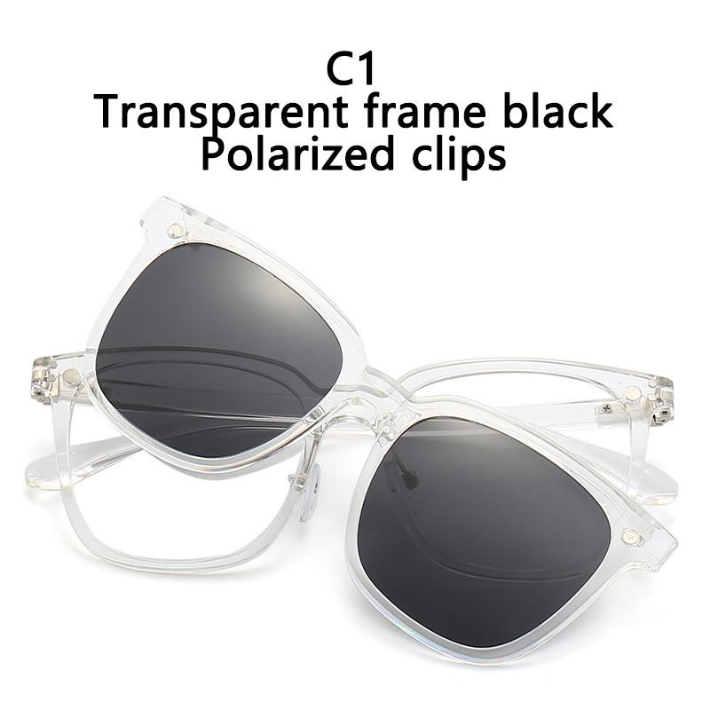 2 In 1 Clip On Glasses Transparent Frame Women Brand Design Clips Sunglasses Men Prescription Eyeglasses