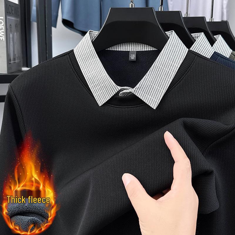 

High-End Men s Faux Two-Piece Plus Velvet Sweater - Casual Business Layer M чорний
