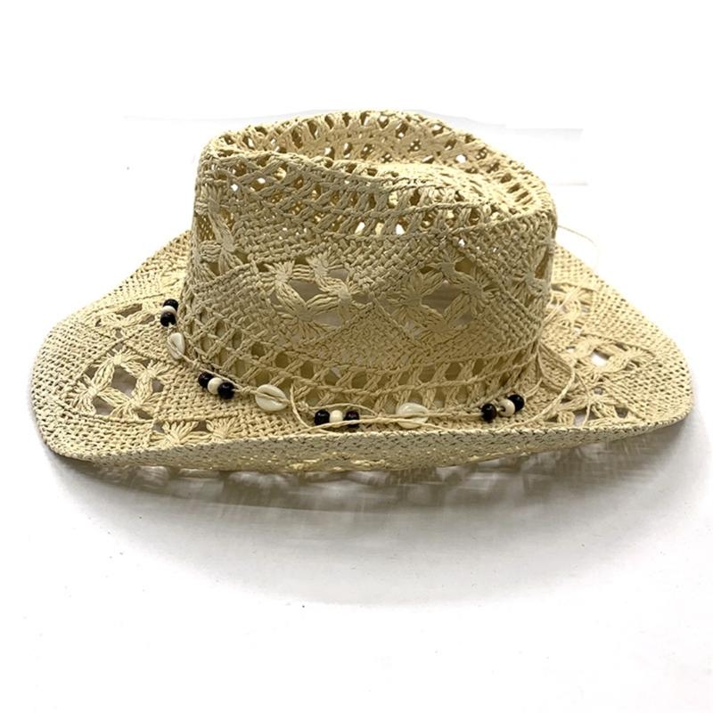 Woven Straw Hat Seashells Belt Sun Hat for Women Men Unisex Perfect for Beach Vacation and Outdoor Event Gathering
