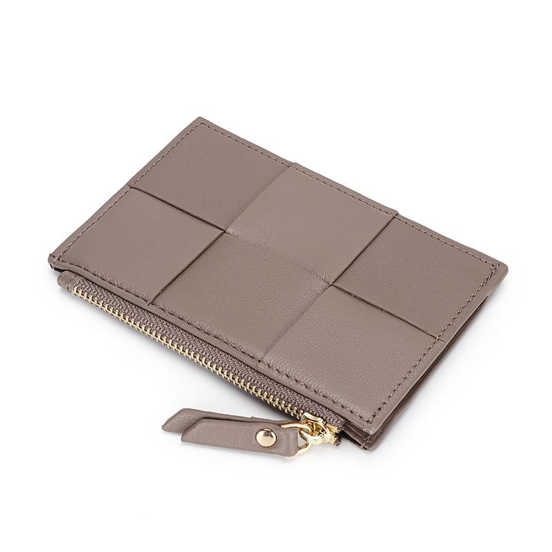 

Leather change bag, women s sheepskin hand-woven ID bag, cross-border new multi-card card bag, credit card integrated bag сірий колір