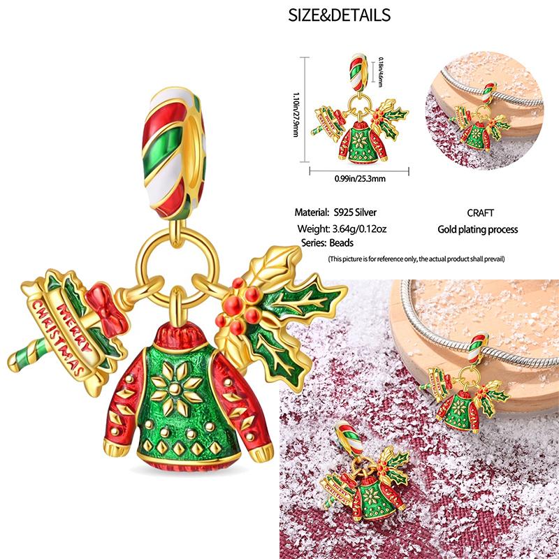 Copper Snowman Beads Christmas Bell Charms Fit 3Mm Women Bracelet Diy Accessories Christmas Gift Fine Jewelry