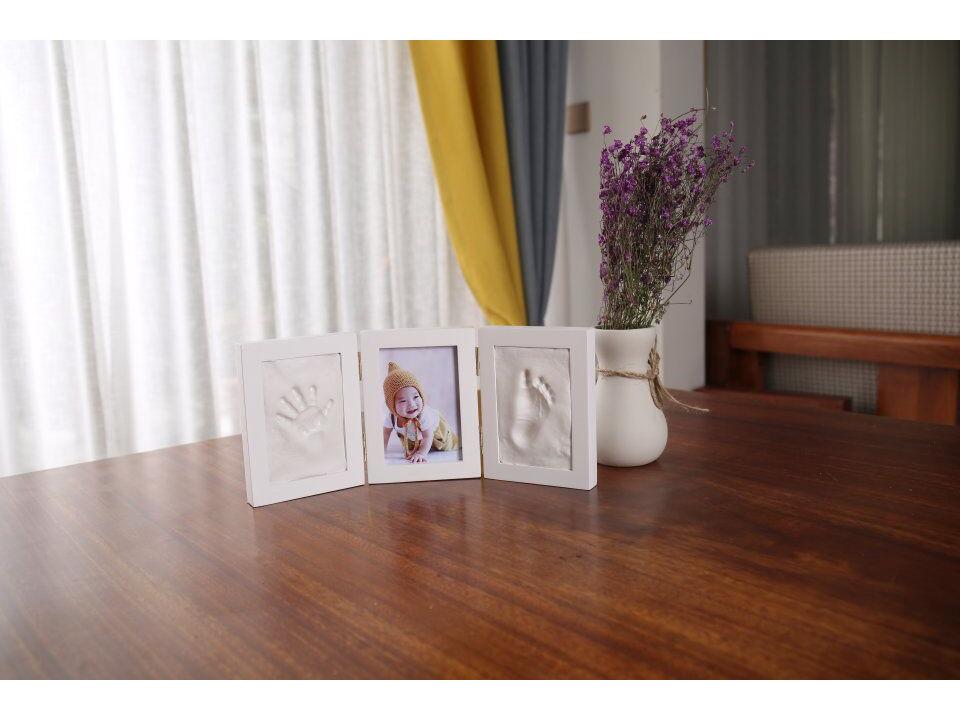 Solid Wood Tri-Fold Baby Hand & Footprint Frame with Clay - Ideal 1st Birthday Keepsake