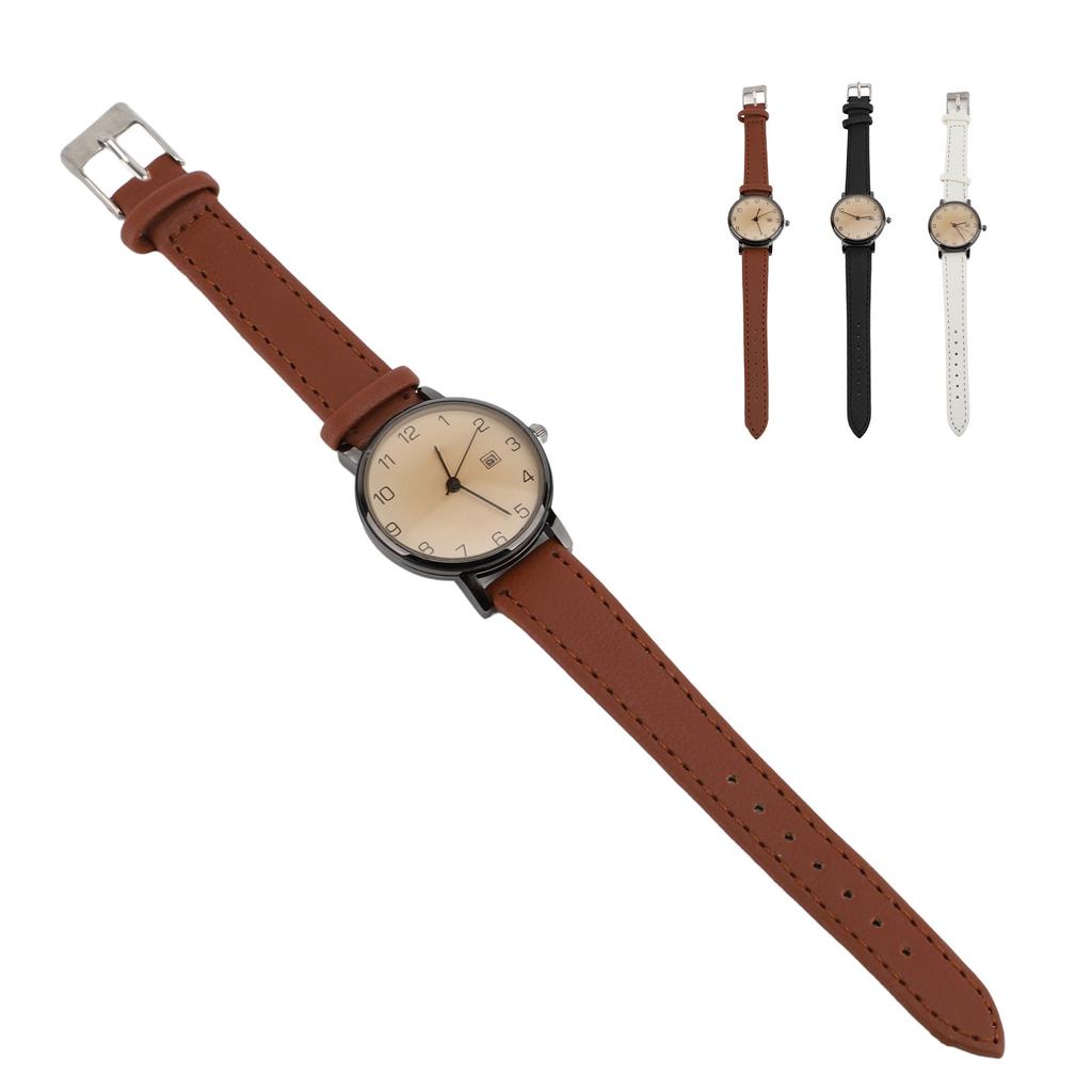 Women Simple Classic PU Leather Analog Quartz Watch Date Arabic Numerals Vintage Casual Watch for La