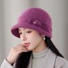 Autumn and Winter Wool Hat Warm Thickened Mother Middle-aged and Elderly Women Knitted Basin Hat Rabbit Fur Bow Bucket Hat