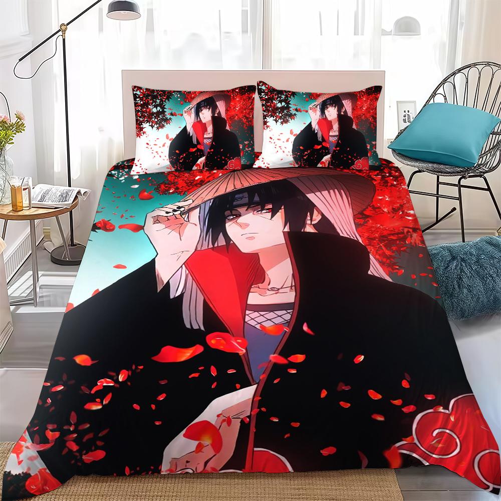 

N-NarutoES Anime Duvet Cover Set Home Style Bedding Soft Laundry Cotton Bed 3 Piece Set Student Dormitory Gift 135x200cm