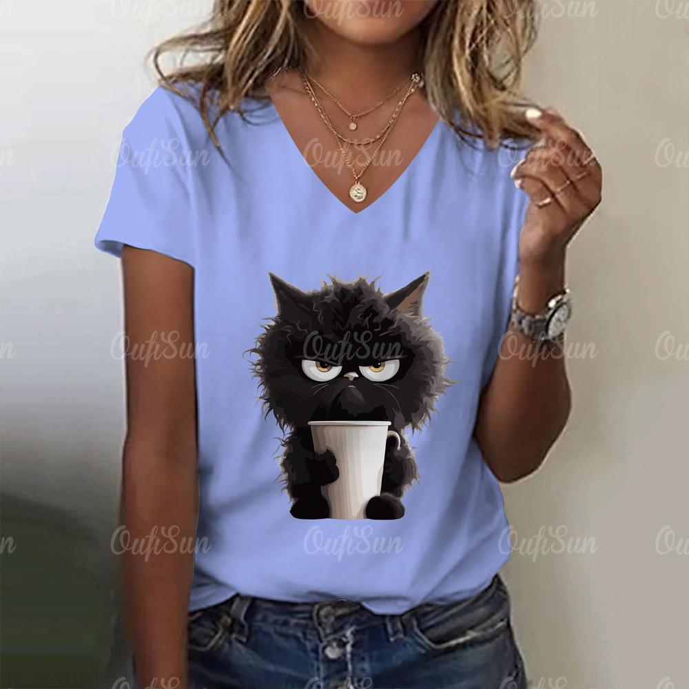 3D Cartoon Cat Print Cute Animal Women's T-shirts Casual Streetwear Short Sleeves Tees Pullover Summer New Women Clothing Tops