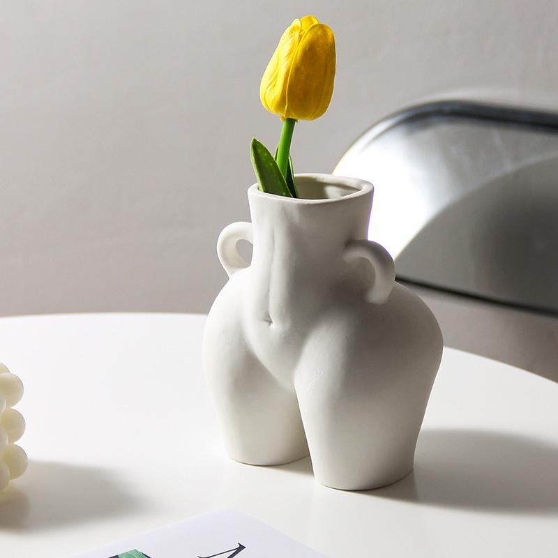 Nordic Human Body Shape Creative Ceramic Vase for Dried Flowers Home Decor Modern and Simple Design 14CM